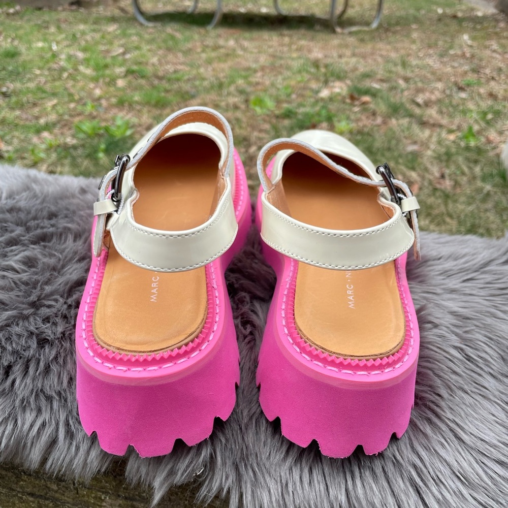 New Marc Nolan Luna Cream/Pink Leather Mary Jane Lug Slingbacks Size 5 - Picture 9 of 15